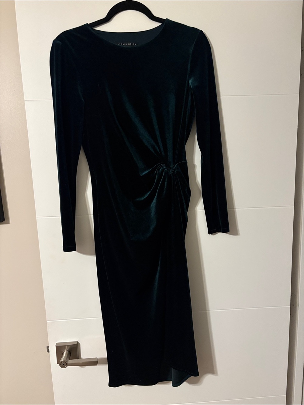 Antonio Melani Velvet Long Sleeve Twist Midi Dress - Dark Green